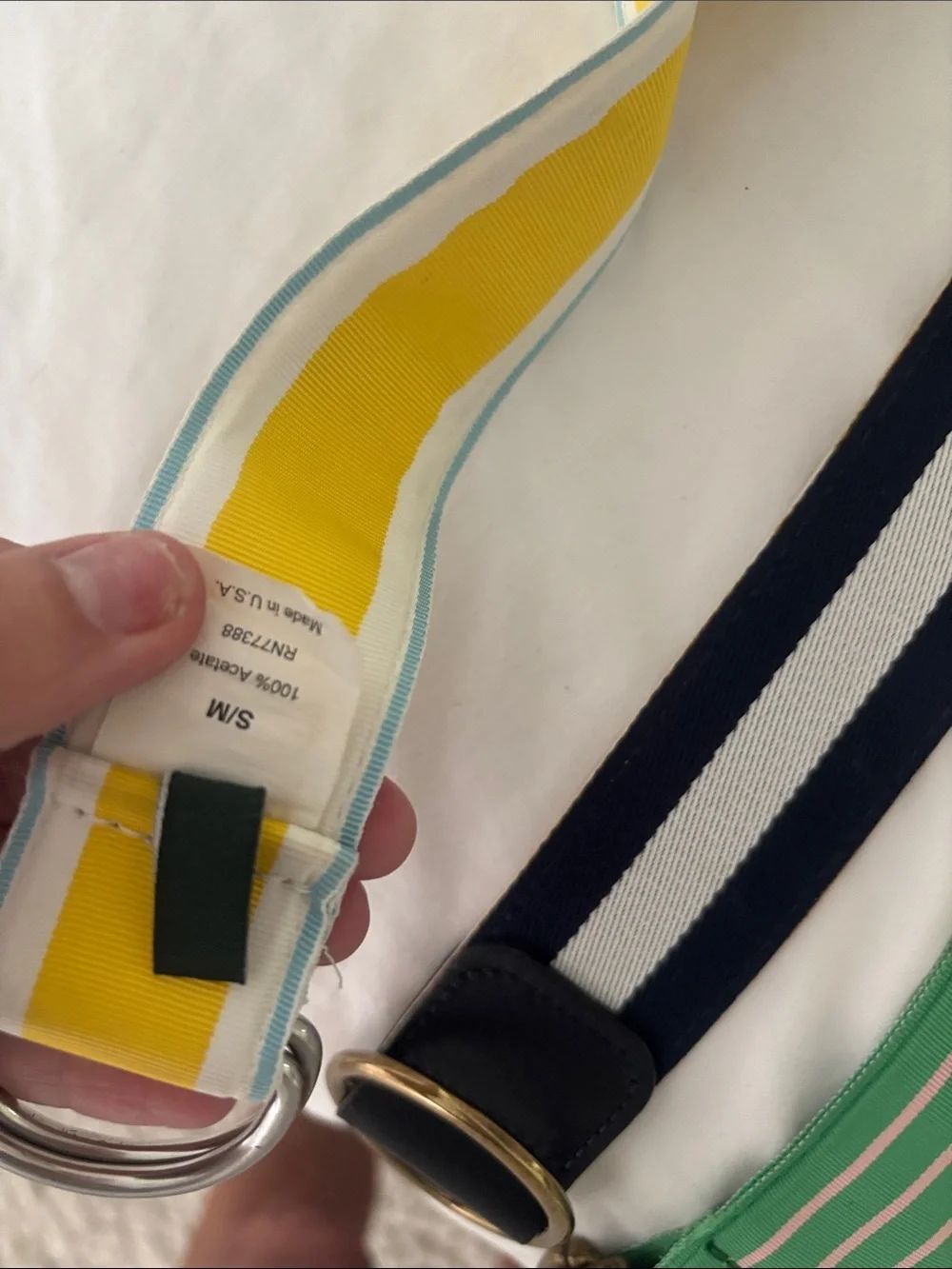 Jcrew 3 Striped Webbing Belts - Yellow, Green & Navy Trio size small/medium - Picture 3 of 7